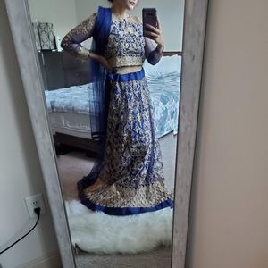 Indian Lehenga Blue Gold Size 4-6